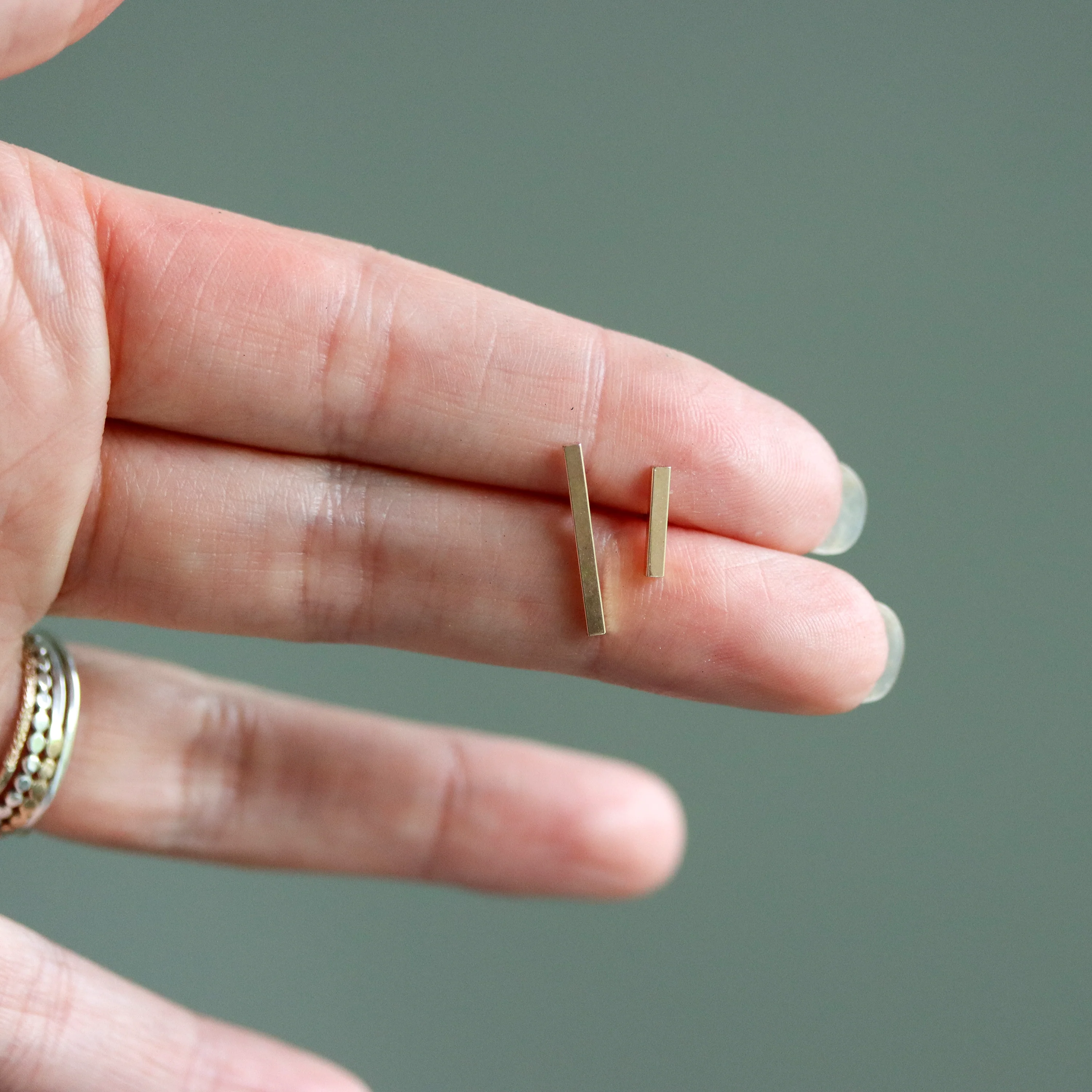 Asymmetrical Bar Post Earrings - Image 5